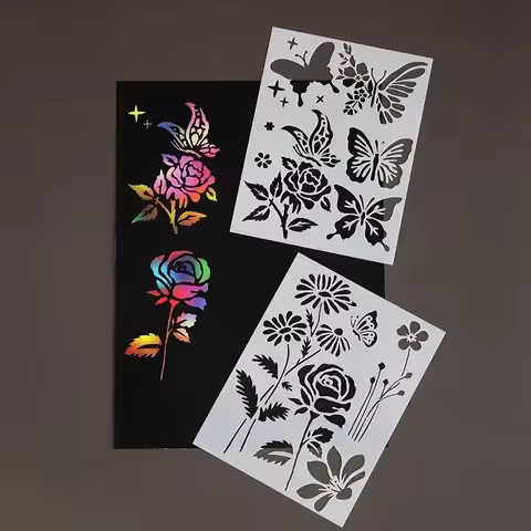 5pcs Creative Floral Butterfly Leaf Stencils for Scrapbook Journal Aesthetic Flower Plastic Painting