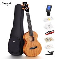 Enya MS Concert Ukulele 26 Inch Natural Solid Mahogany Top with Ukulele Starter Kit Includes Online Lessons, Tuner, Strap, Strings, Capo, Sand Shaker, Pick,Polish Cloth,Wrench,Bag