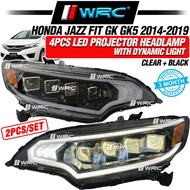 Honda Jazz Fit GK GK5 2014 - 2019 4pcs Led Projector Headlamp With Dynamic Light ( Clear + Black )