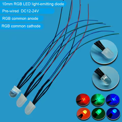 10mm 4pin RGB LED Light Emitting Diodes Round LED DC12-24V Pre-Wired 20cm Multicolor Common Anode Ca