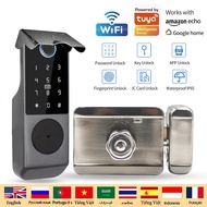 Wifi Tuya App Fingerprint Smart Door Lock Outdoor Gate Password RFID Card Rim bolt Lock echanical Ke