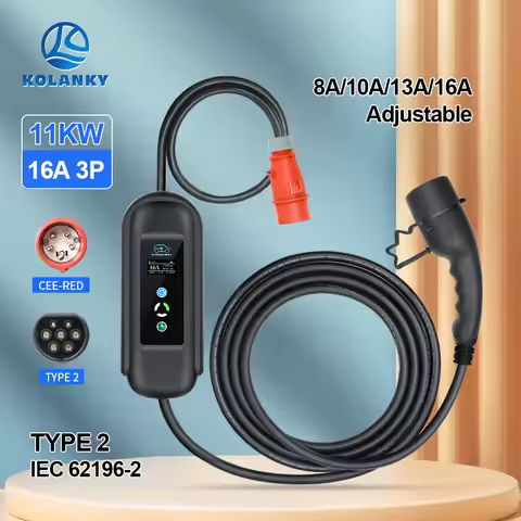 Portable 11KW 16A EV Portable Charger Type2 IEC62196-2 EVSE Charging Box Electric Vehicle PHEV Cars 
