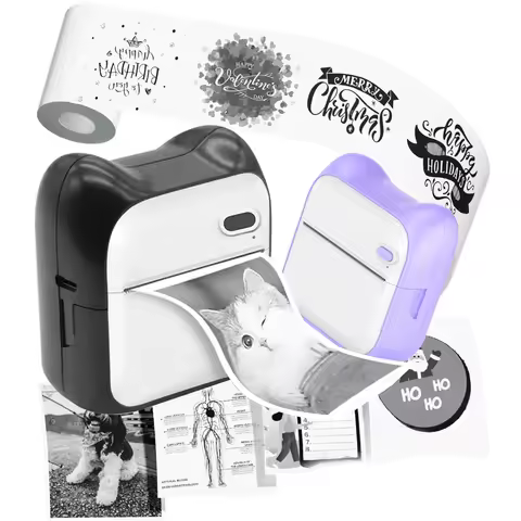 Mini Sticker Printer, Portable Thermal Printer, Inkless Sticker Maker, Small Pocket Printer for Note