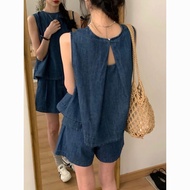 Casual Suit Denim Skirt Small People Wear a Whole Set Women Summer Dress Hollow Design Denim Vest To