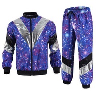 เครื่องแต่งกาย 80s ชุดแฟนซีผู้ชายผู้หญิงที่มีสายรัดข้อมือชุดแฟนซี 80s 90s ชุดแฟชั่น Retro Tracksuit 