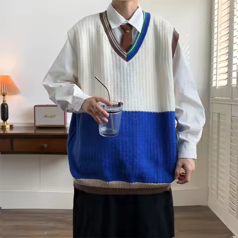 Man Clothes Waistcoat Vest Knitted Sweaters for Men Business Smooth Sleeveless Cotton Knitwears Kore