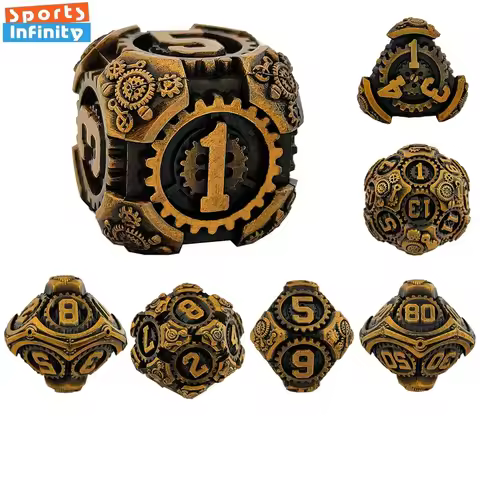 7pcs/set of Gear Metal Dnd Dice Set Polyhedral Number Dice Kit for Dnd TRPG Cthulhu COC Running Team