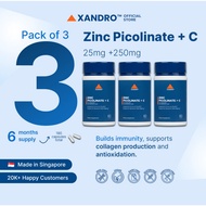 Xandro Lab Zinc Picolinate + Vitamin C [Pack of 3] - Enhances Immunity, Maintain Strong Bones