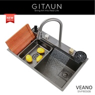 [VEANO] Nano Black Single Bowl Waterfall Faucet Kitchen Sink / Waterfall Black Sink / 8050B