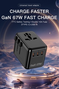 Universal Travel Adapter 67W GaN International Power Adapter with 3 USB C PD and 2 USB A QC All in O