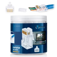 RJ45 Cat6/6a Pass Through Connectors for a Thick 23 AWG Large Diameter UTP Network Cable, 100 Pcs | 