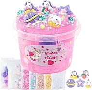 Okaybee 10 FL OZ Unicorn Slime Kit, Pink Clear Slime Bucket, Slime Party Favors for Kids, Glimmer Crunchy Slime Includes 9 Packs of Slime Add-ins, Stress Relief Slime Kit for Girls and Boys Ages 8-12