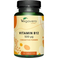 Vegavero Vitamin B12 hochdosiert - 500 µg B12 Tabletten 180 Stück, vegan - Vitamin-B12 Methylcobalam