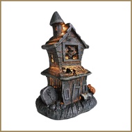 Halloween Haunted House Figurine Spooky Lighted Sculpture Table Centerpiece Light Up Resin Haunted H