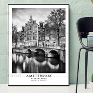 2025 Netherlands Travel Art Poster Prints City Landmark Black And White Wall Art Amsterdam Minimalis