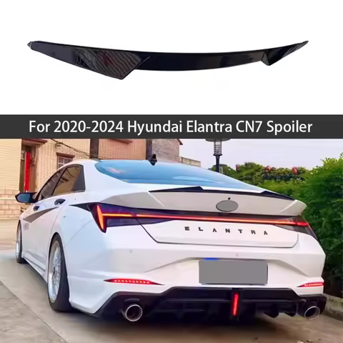 For 2020-2024 Hyundai Elantra CN7 Glossy Black Carbon Rear Trunk Lid Spoiler Wings Bodykit Car Exter