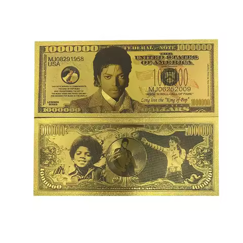 Super star The King of Pop Michael Jackson US 1000000 dollar Gold Banknote Custom gold plastic card 