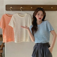 Korean Short sleeve T-shirt Women Summer Loose Hollow Lace Top