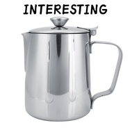INTERESTING Milk Frothing Pitcher, Silver With Lid Coffee Frothing Pitcher, Latte Coffee Art Stainle