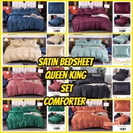 Cadar Kahwin Pengantin Satin Wedding Bedsheet Queen King 7in1 Satin Soft Silk Comforter Set