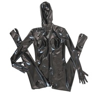 Mirror-Finish Latex Bodysuit with Detachable Hood & Open Bust Design - Women's Roleplay Costume
