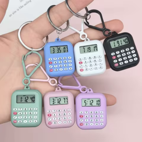 Multifunctional Mini Calculator 8 Digits Display Silent Button Keychain Calculator Lightweight Porta