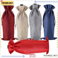 FENGLIN 3Pcs Wine Bottle Cover, Gift Pouch Drawstring Linen Bag,  Champagne Washable Packaging Wine Bottle Bag Wedding Christmas Party