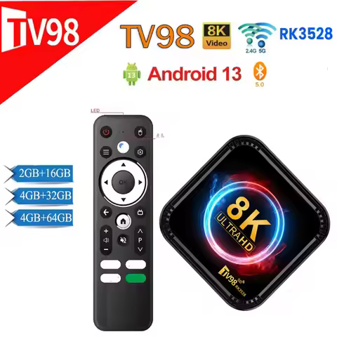 TV98 RK3528 Box support Ultra HD 4K 8K Smart TV Box Android 13 4GB 64GB Dual Wifi BT5.0 4G 5G voice 
