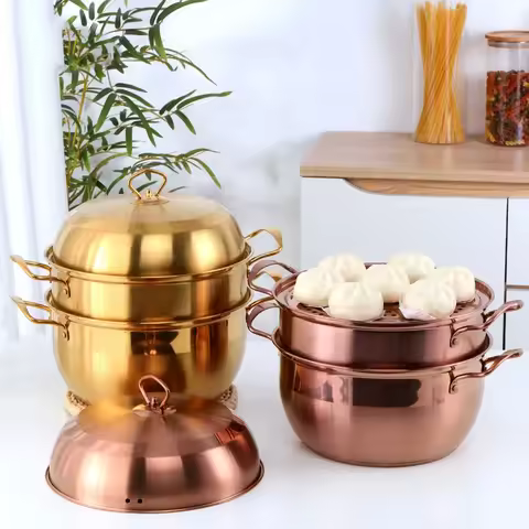 3 layers Steamer Pot Stainless Steel Cookware Gold Cooking Pots Boiler Tools Soup Pot Cooking Pots f