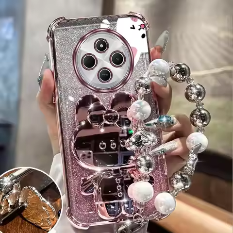 Airbag Glitter Mirror Rabbit Phone Holder Case For Xiaomi Redmi 9 9A 9AT 9T 9i 9C 10 10C 12C 13C 14 