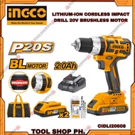 INGCO 20V Brushless Impact Drill 13MM with 2 Pcs Battery + Charger + Carrying Bag (CIDLI20608)