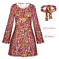 60s 70s Retro Hippie Dress for Women Flower Disco Party Carnival Costume