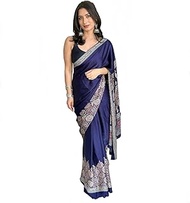 Women's Purple Ajrakh Printed Modal Silk Natural Gajji Silk Soft and Smooth Saree & Blouse(Unstitche