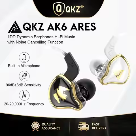 QKZ AK6 Ares Headphones, Dynamic Driver, HiFi Wired Headphones with Microphone, Noise-Canceling Ster