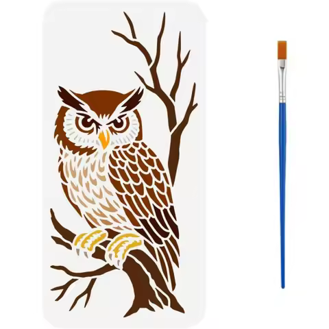 Watching Owl Painting Stencils with a Brush Animal Theme Decoration Template for Painting on Wood Wa