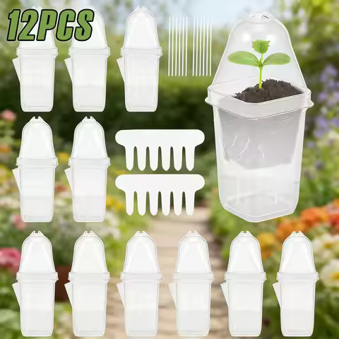 12Pcs Self Watering Flower Pot 7 inch Plastic Clear Plant Nursery Pots with Humidity Dome Small Gard