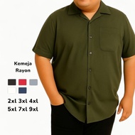 KEMEJA Plain black Hawaiian shirt jumbo size 9xl 7xl 5xl 4xl 3xl 2xl oversize rayon shirt