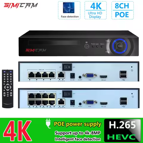 4K 8CH POE Smart NVR (1080p/3MP/4MP/5MP/6MP/8MP/4K) POE Network Video Recorder Supports up to 8 x 8M