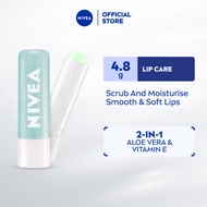 NIVEA Lip Aloe Caring Lip Scrub Exfoliator, Moisturizing, Aloe Vera & Vitamin E (4.8g) | Lip Balm