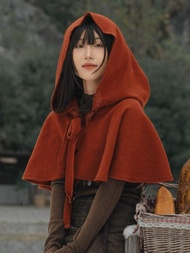 磚紅色 文藝復古手工斗篷帽 小紅帽