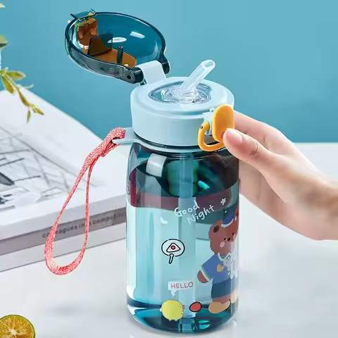 Kids Water Bottle Sippy Cup with Straw Cartoon Leakproof Water Bottles Outdoor Portable Drink Bottle