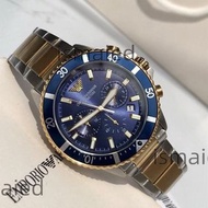 Armani   ：AR11362手表石英手表不鏽鋼藍水鬼手表男士間金手表運動