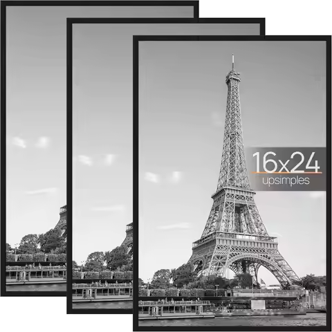 16x24 Picture Frame Black 3 Pack, Scratch-Proof Poster Frames 16 x 24 for Photo Gallery - Slide-In S