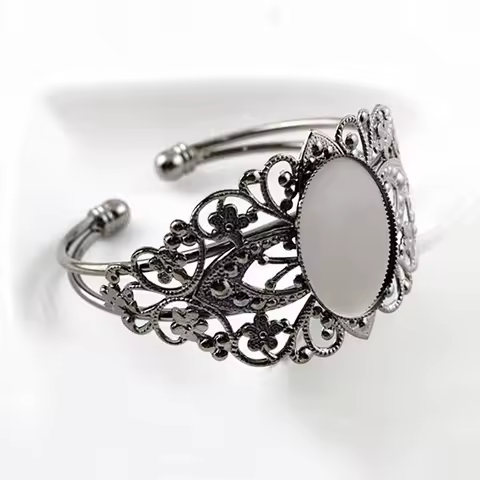 High Quality 18x25mm Gun Black Colors Plated Bangle Base Bracelet Blank Findings Tray Bezel Setting