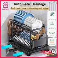 【SG STOCK】Kitchen Drain Rack Auto Drainer Tray Dish drying rack with Holder Dish Drainer kitchen stainless steel dish rack kitchen organiser Kitchen