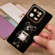 Carristo Xiaomi 13 Xiaomi 13 Pro Cute Bear Mobile Phone Stand With Gold Accent I Ring Holder Silicon