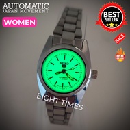 Seiko 5 Automatic Silver Strap LUMINOUS Glow in the Dark Japan Movement Watch For Women