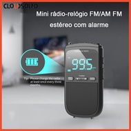 Portable AM FM Personal stereo radio rechargeable Mini FM headphone jack clock alarm pocket radio for outdoor Weather broadcast