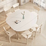 白色實木岩板可伸縮餐桌方圓兩用奶油風折疊圓桌2022年新款WHITE DINING TABLE