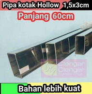 60cm Pipa besi kotak crome stainless gantungan baju display hanger rak braket toko bengkel